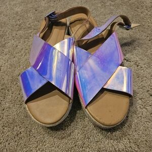 WOMENS PINK IRIDESCENT TIME AND TRU SANDALS PLATFORM HEELS SHOES SIZE 10